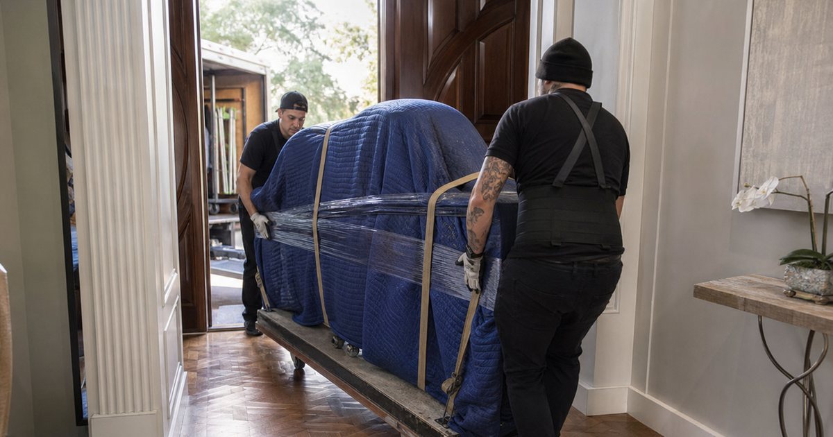 What is the best way to move a grand piano into a home without damage?